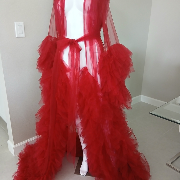 Red Sheer Ruffled Robe - Picture 3 of 6